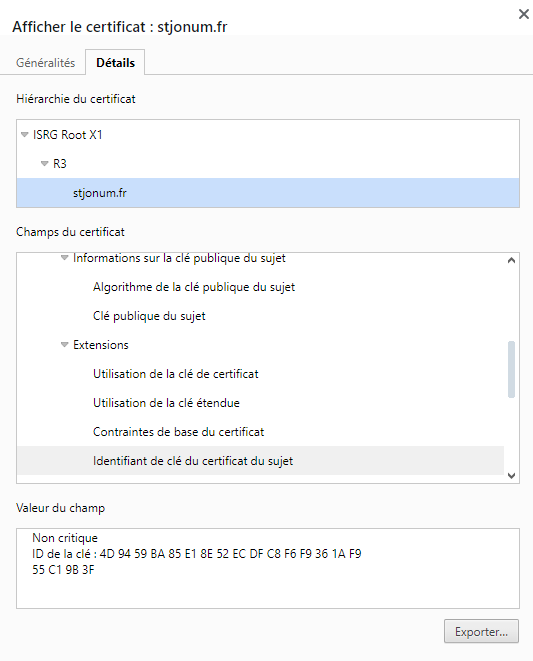 message d'alerte d'une connexion non certifiée